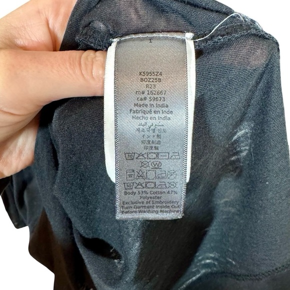 John Varvatos Marty Burnout Polo Long Sleeve Organic Cotton Peace Sign Black - Picture 7 of 7